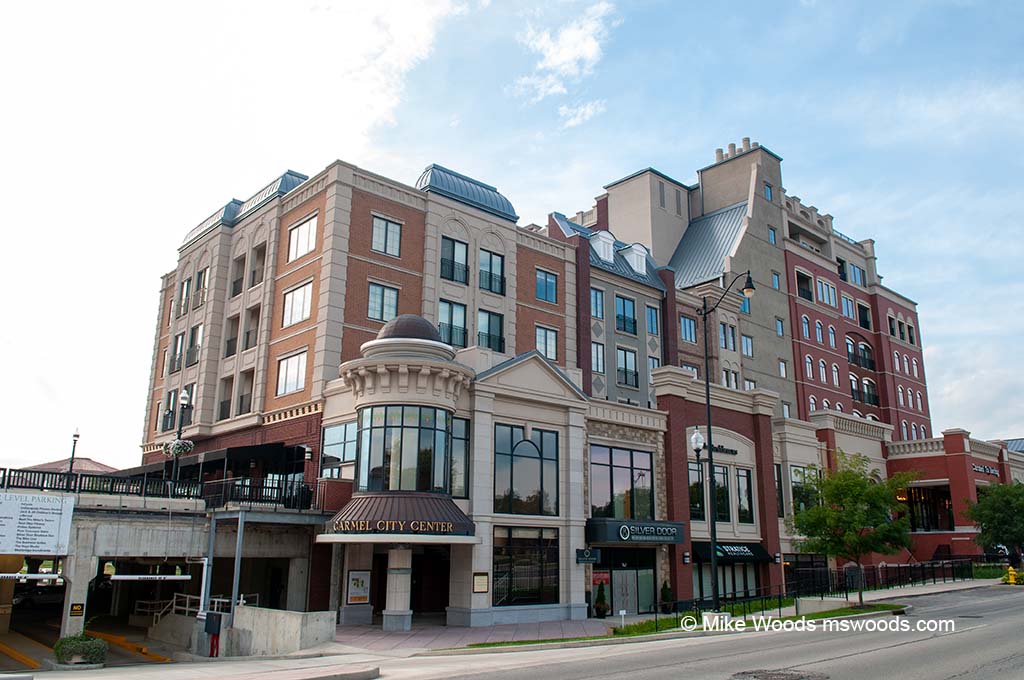 Exterior view of the Carmel City Center in Carmel, Indiana