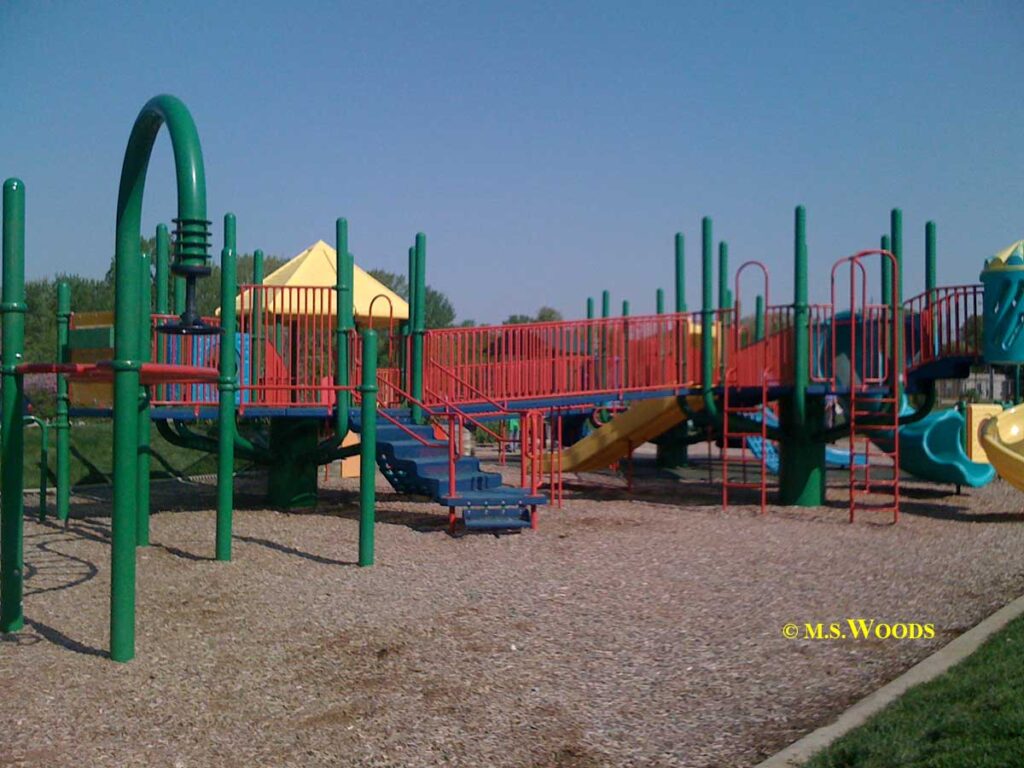 Colorful playground at River Heritage Park in Carmel, Indiana