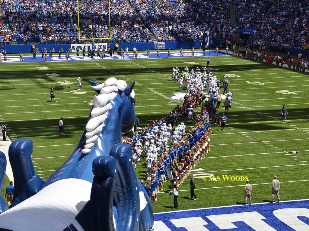 The Indianapolis Colts entering Lucas Stadium Football Field in downtown Indianapolis, Indiana