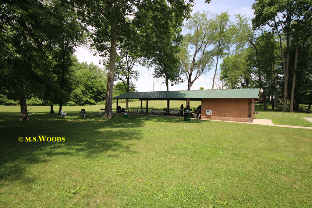 Shelter with picnic tables at Geist Park in Fishers, Indiana