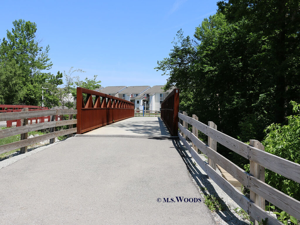 Walking path and bridge at Hagan Burke Trail in Carmel, Indiana