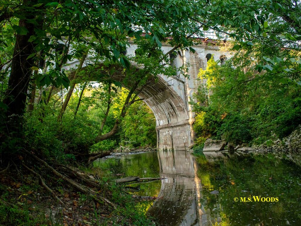 Creek view of the Haunted Bridge of Avon in Avon, Indiana