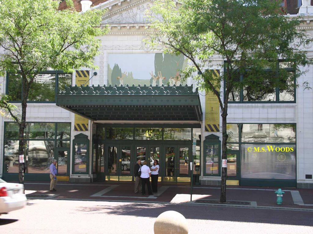 Entrance to the Hilbert Circle Theatre on the circle in downtown Indianapolis, Indiana