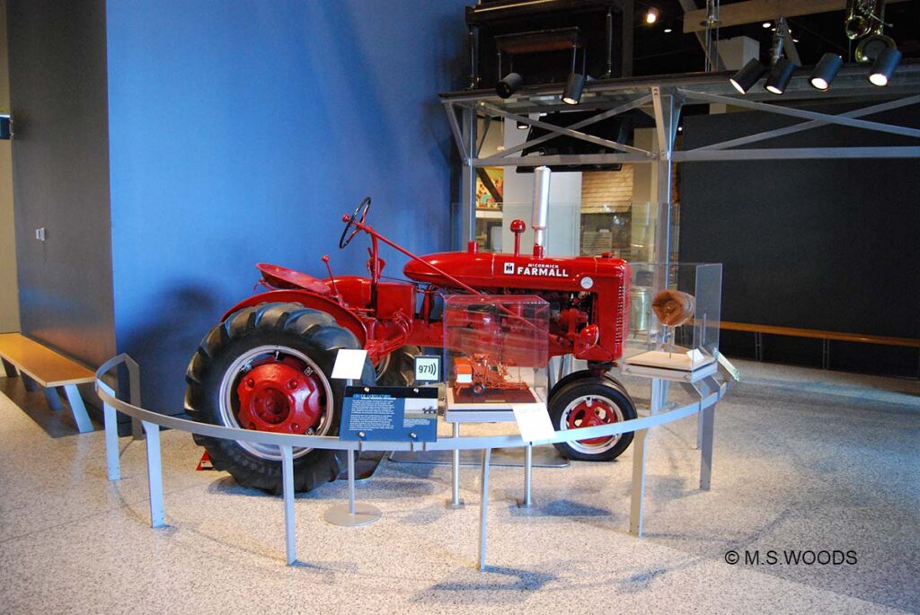Red tractor display at the Indiana State Museum in Indianapolis, Indiana