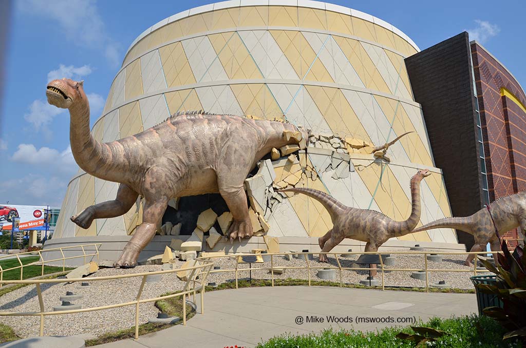 Dinosaurs escaping from the Indianapolis Children's Museum in downtown Indianapolis, Indiana