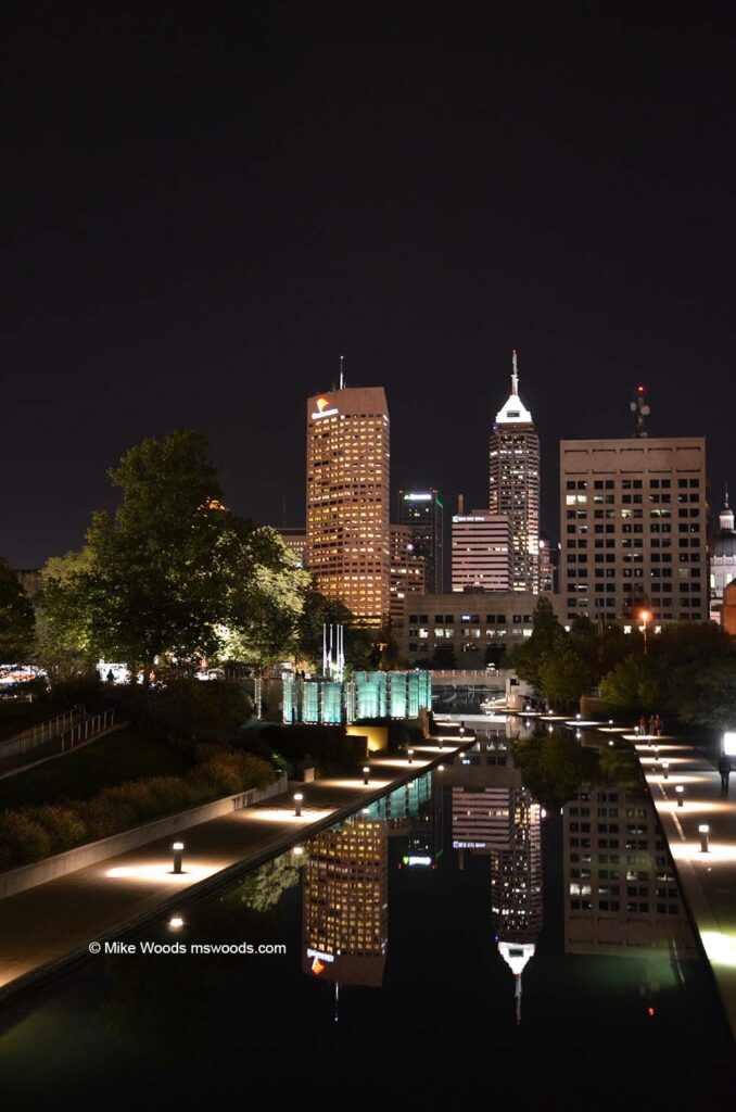 The Canal Walk at night in Indianapolis, Indiana