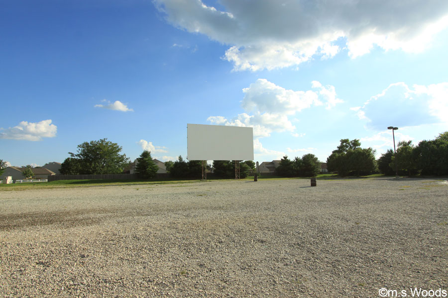 The screen and parking at the Canary Creek Drive-In and Movie Theatre in Franklin, Indiana