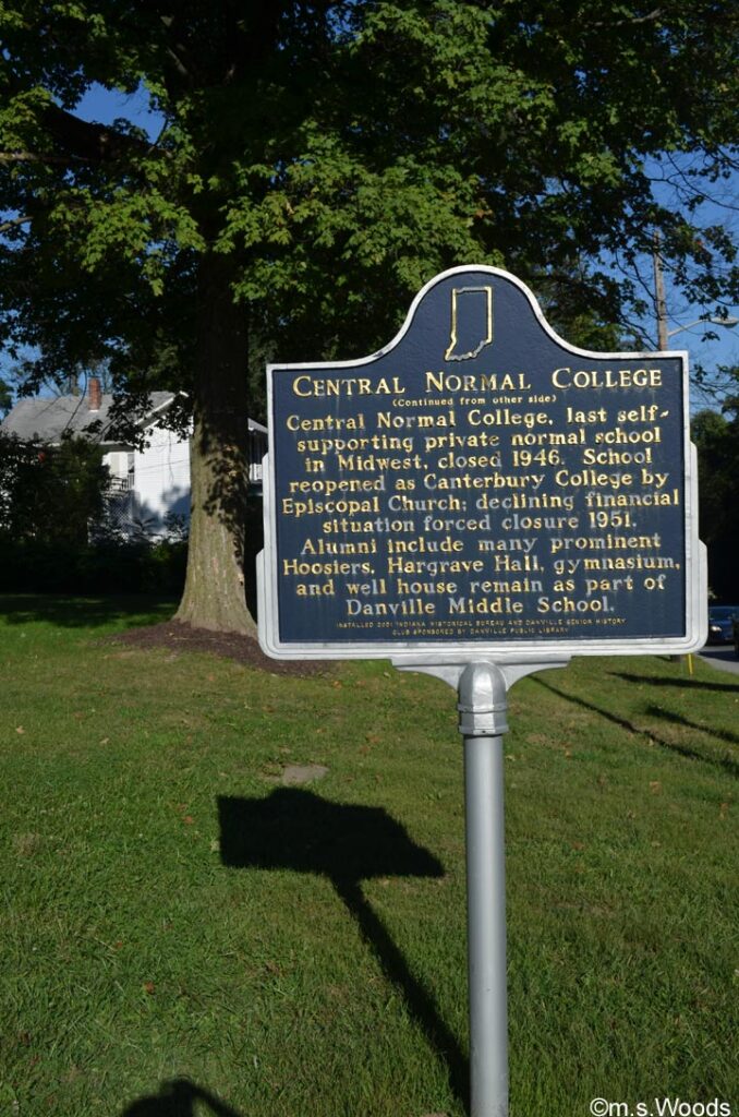 Central Normal College sign in Danville, Indiana