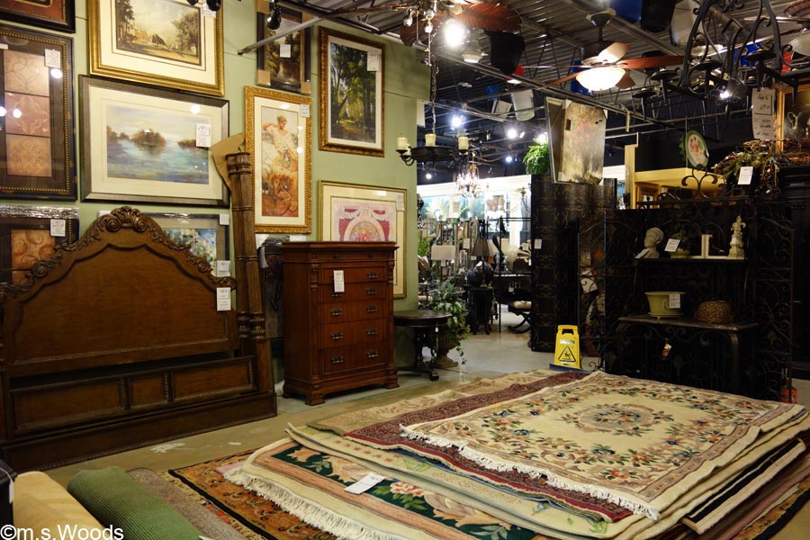 Carpets, paintings and other antiques at the Deja-Vu Antique Store in Brownsburg, Indiana