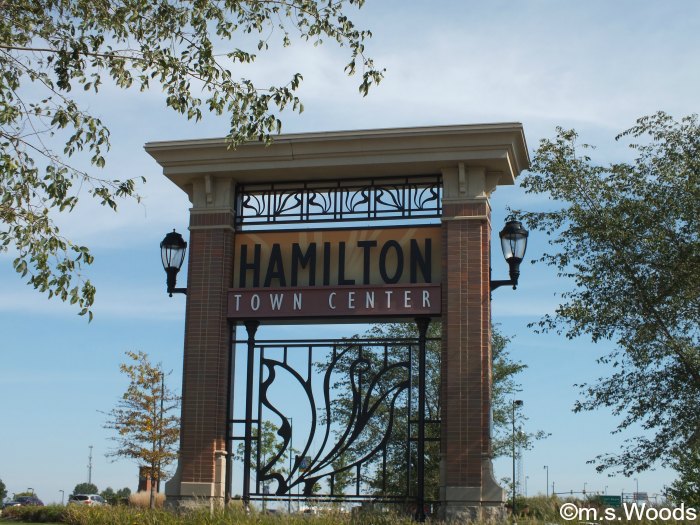 Welcome sign at Hamilton Town Center in Noblesville, Indiana
