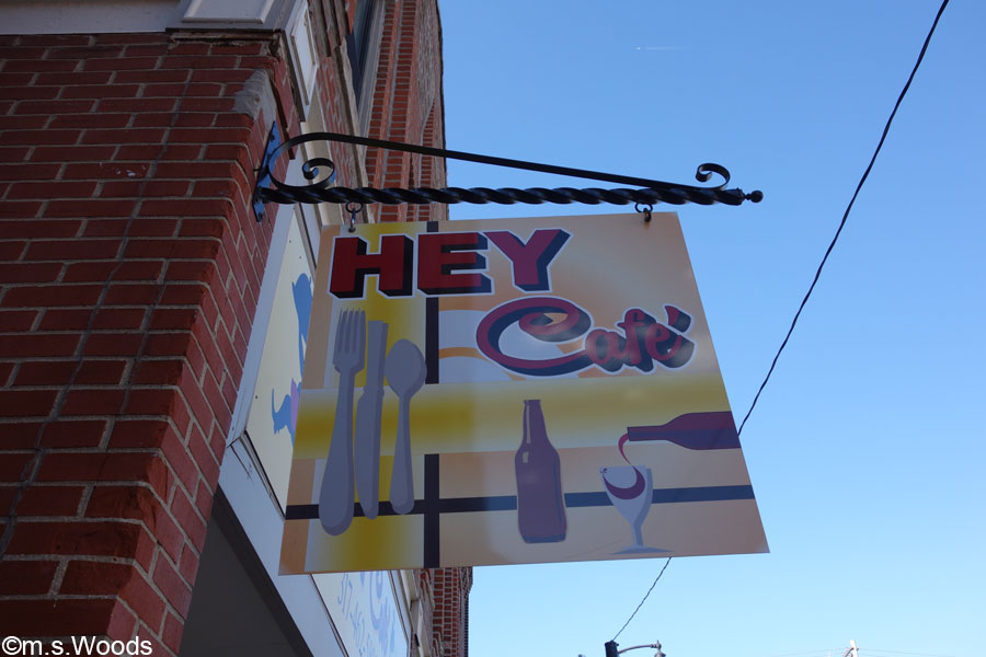 Sign for the Hey Cafe in Greenfield, Indiana