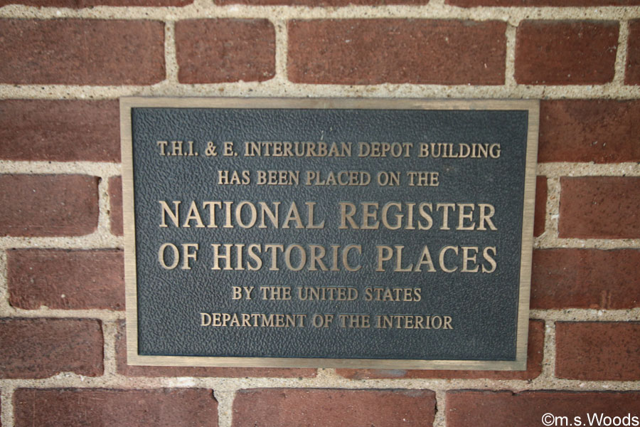 Plaque on brick wall of the Interurban Depot in Plainfield, Indiana