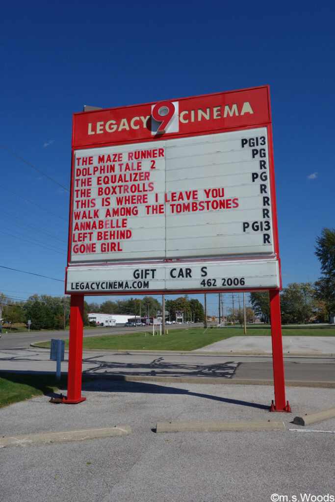 Legacy 9 Cinema marquee in Greenfield, Indiana