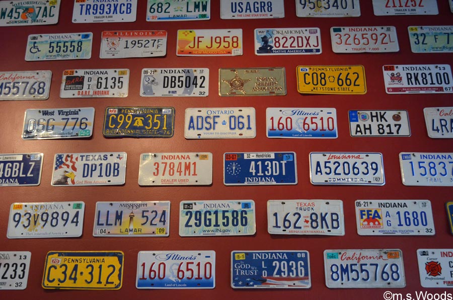 License plates on the wall at Diesels Sports Grill in Danville, Indiana