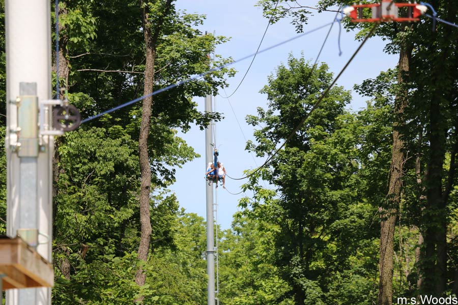 Passengers travel 600 feet on the Soaring Eagle Zip Line in Mooresville, Indiana
