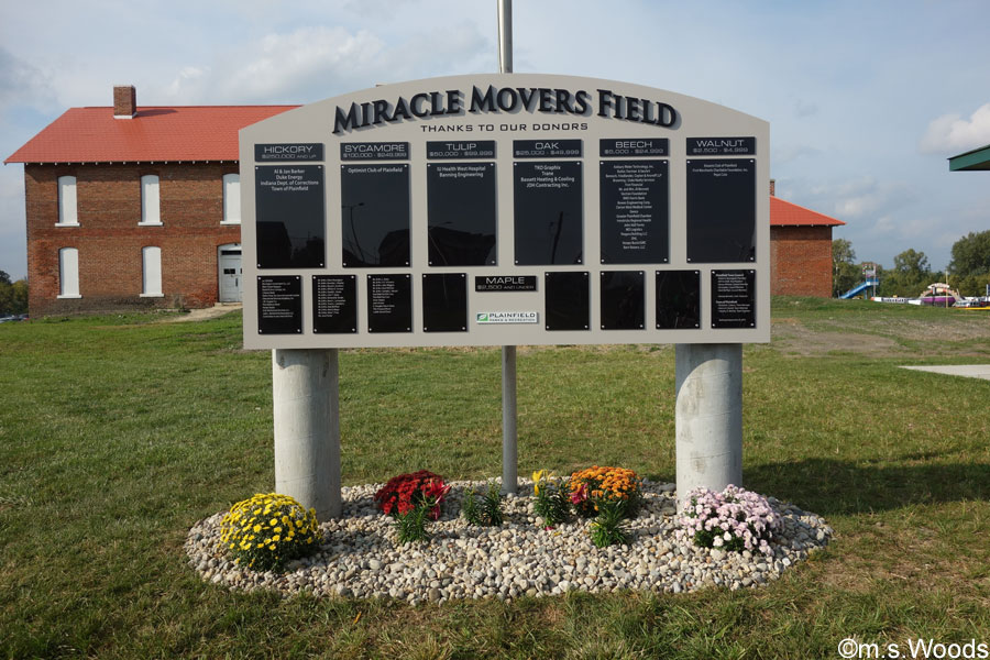 Donor Sign at Miracle Movers Field at Al and Jan Barkers Sports Complex in Plainfield, Indiana