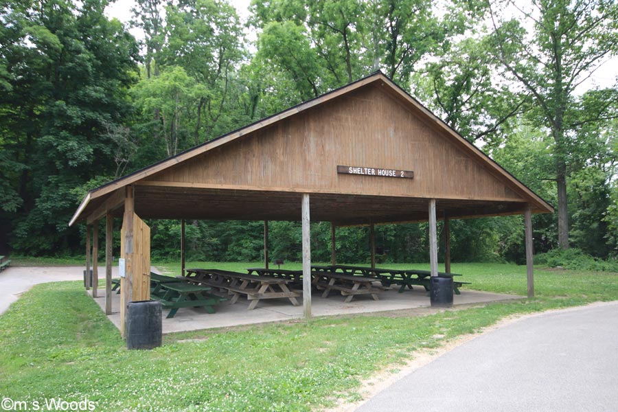 Shelter house with picnic tables at Ellis Park in Danville, Indiana