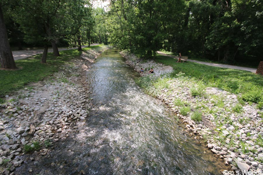Fast moving stream at the Arbuckle Acres Park in Brownsburg, Indiana