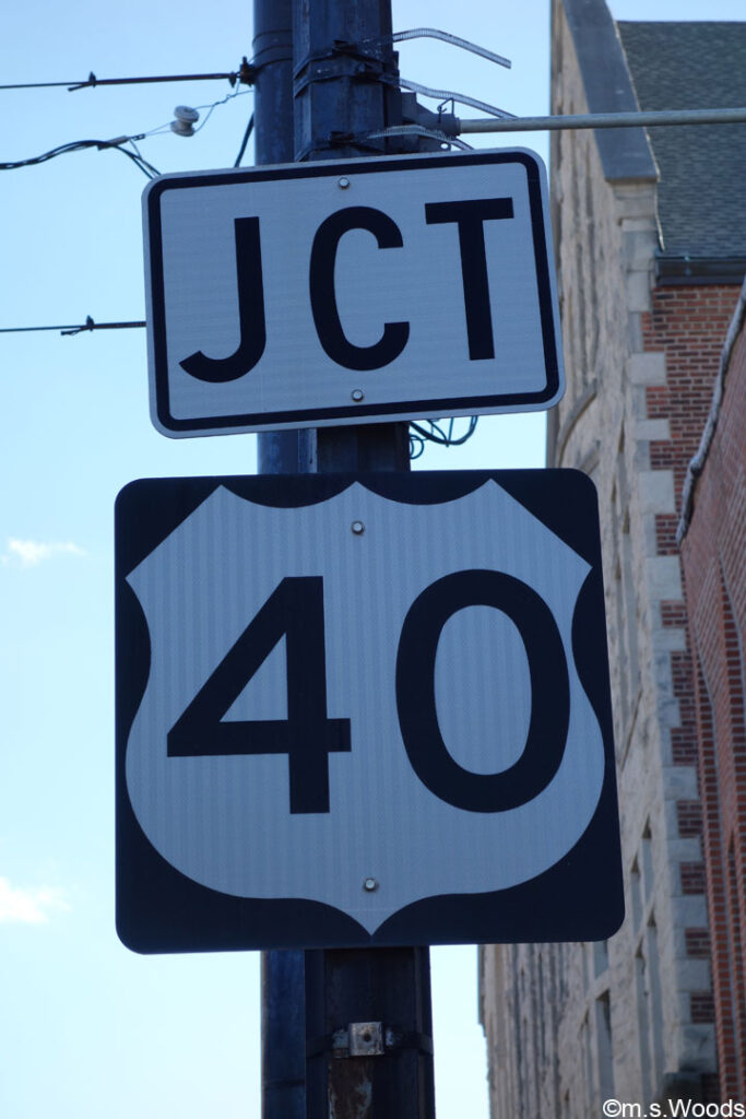 Historic US 40 road sign in Greenfield, Indiana