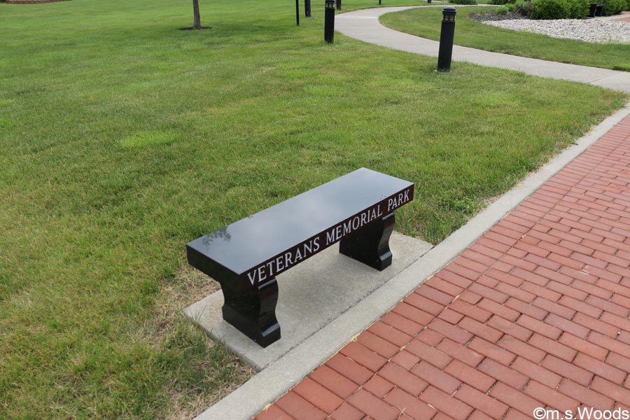 Park bench at the Veterans Memorial Park in Brownsburg, Indiana