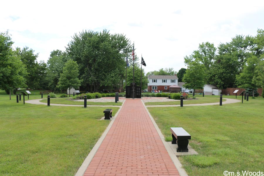 Brick Walkway to Monument at Veterans Memorial Park in Brownsburg, Indiana