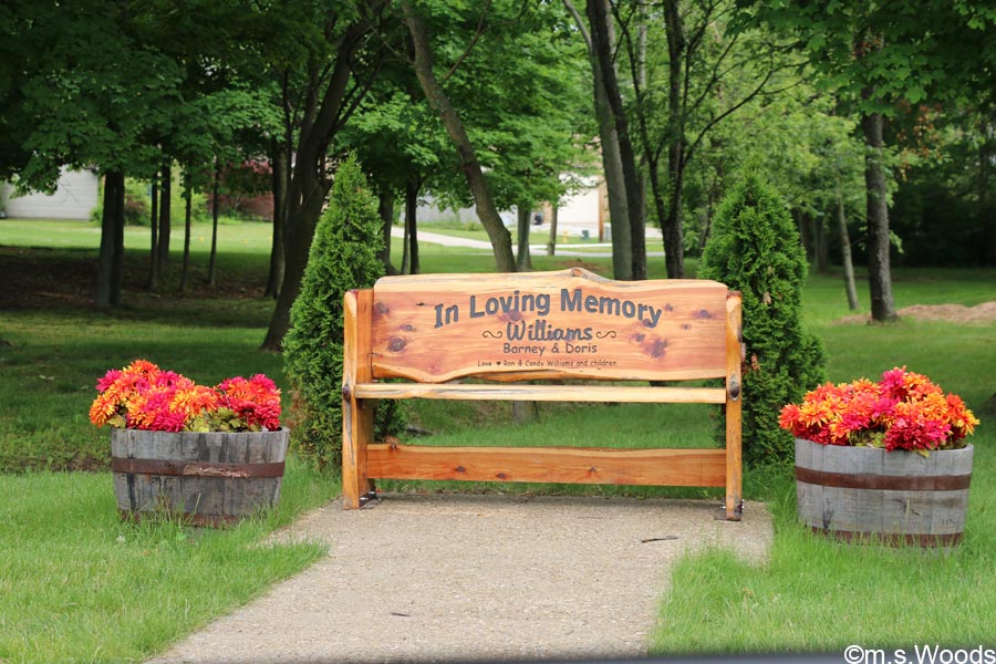 The Barney and Doris Bench at Williams Park in Brownsburg, Indiana